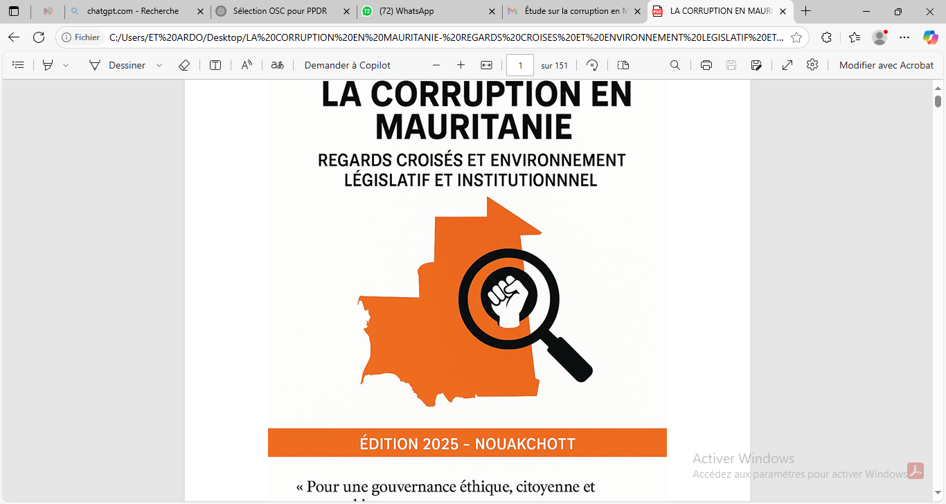 Corruption en Mauritanie : un fléau structurel au cœur des institutions, une étude tire la sonnette d’alarme